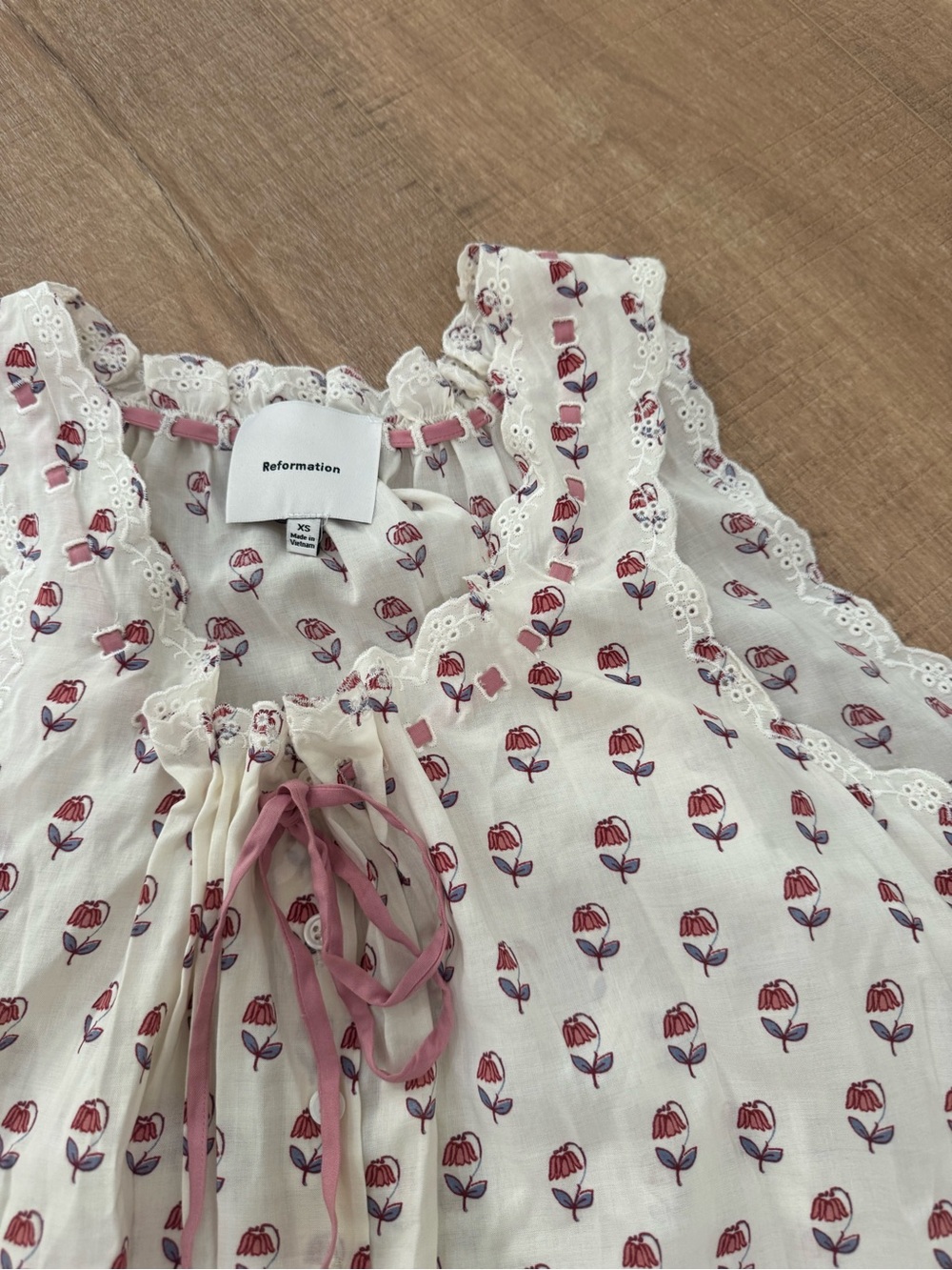 Children's Cream Nightgown with Pink Floral Dot Print - Picture 2 of 2